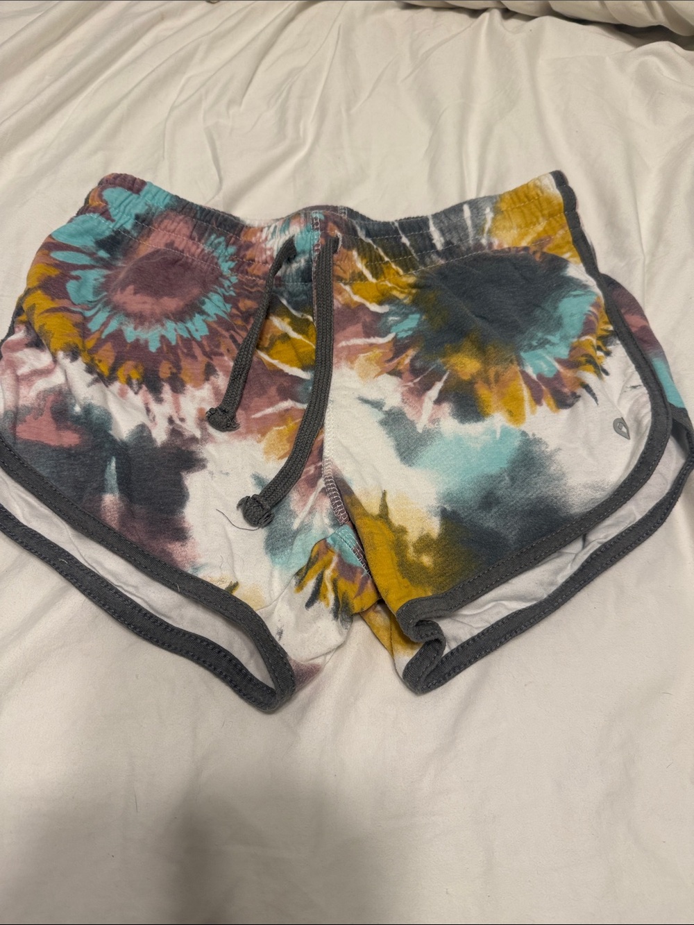 Colosseum Tie-Dye Floral Athletic Shorts in Teal, Mustard & Charcoal Gray